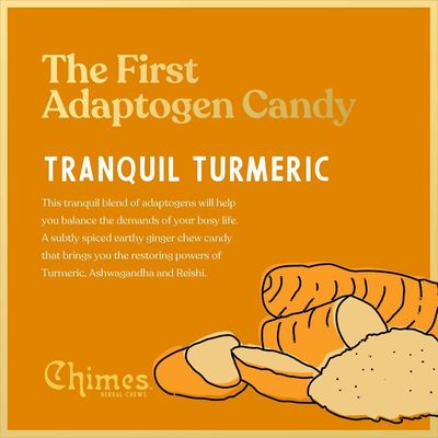 Chimes Tranquil Turmeric Adaptogen Ginger Chews Candy 1-Pound Bag - (With Ashwagandha, Reishi and Turmeric with Curcumin)