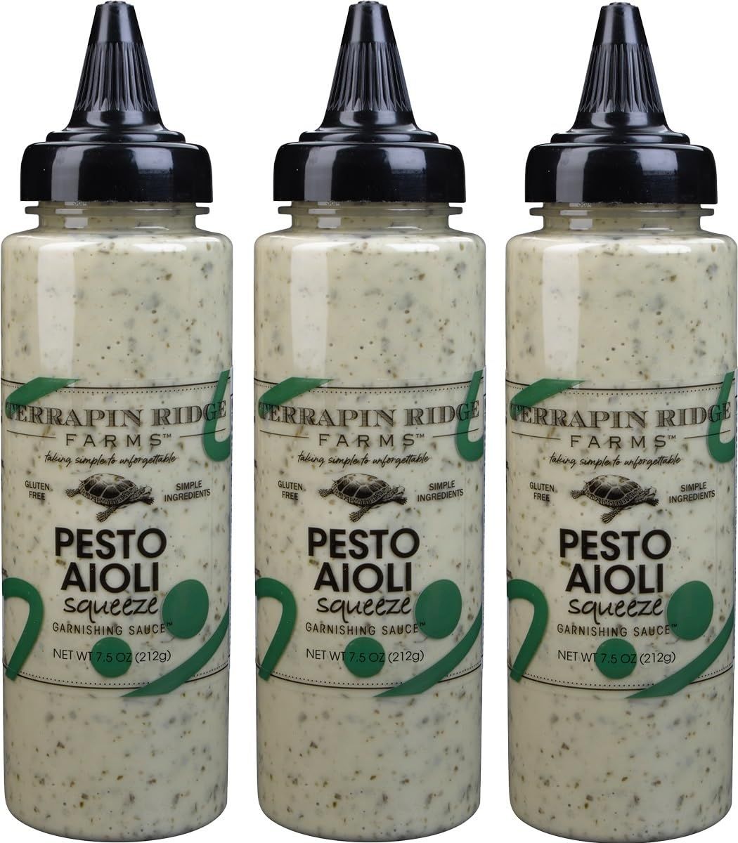Terrapin Ridge Farms Pesto Aioli Garnishing Sauce - Three 7.5 Ounce Squeeze Bottles