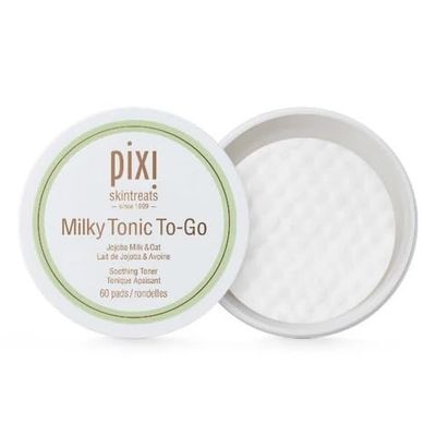 Pixi Milky Tonic to-Go, Calming &amp; Hydrating Pads Containing Jojoba Milk, Infused with Oat Extract to Soothe, Alcohol-Free Daily Nourishing Toner On The Go, 60 Pads