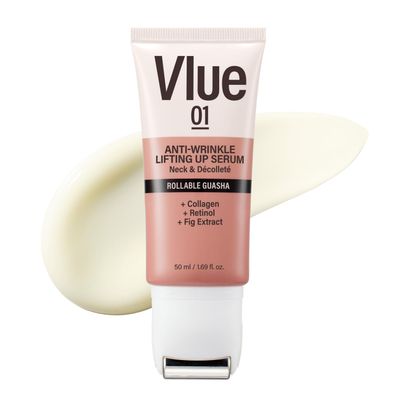 VLUE Retinol Guasha Neck Firming Cream - Anti-Aging Collagen &amp; Fig Extract Moisturizer for Wrinkles &amp; Sagging Skin, Hydrating &amp; Lifting Neck &amp; Dcollet Serum, Korean Skincare, 1.69 fl. oz.