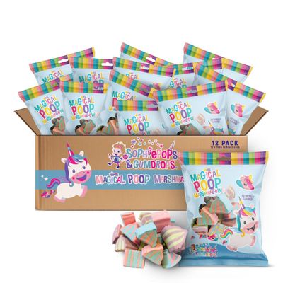 Sophiepops &amp; Gumdrops Magical Unicorn Poop Marshmallows, Rainbow Marshmallow Candy for Easter, Easter Basket Stuffers or Any Party, Non-Fat, Nut and Gluten Free Snacks, 12 Pack