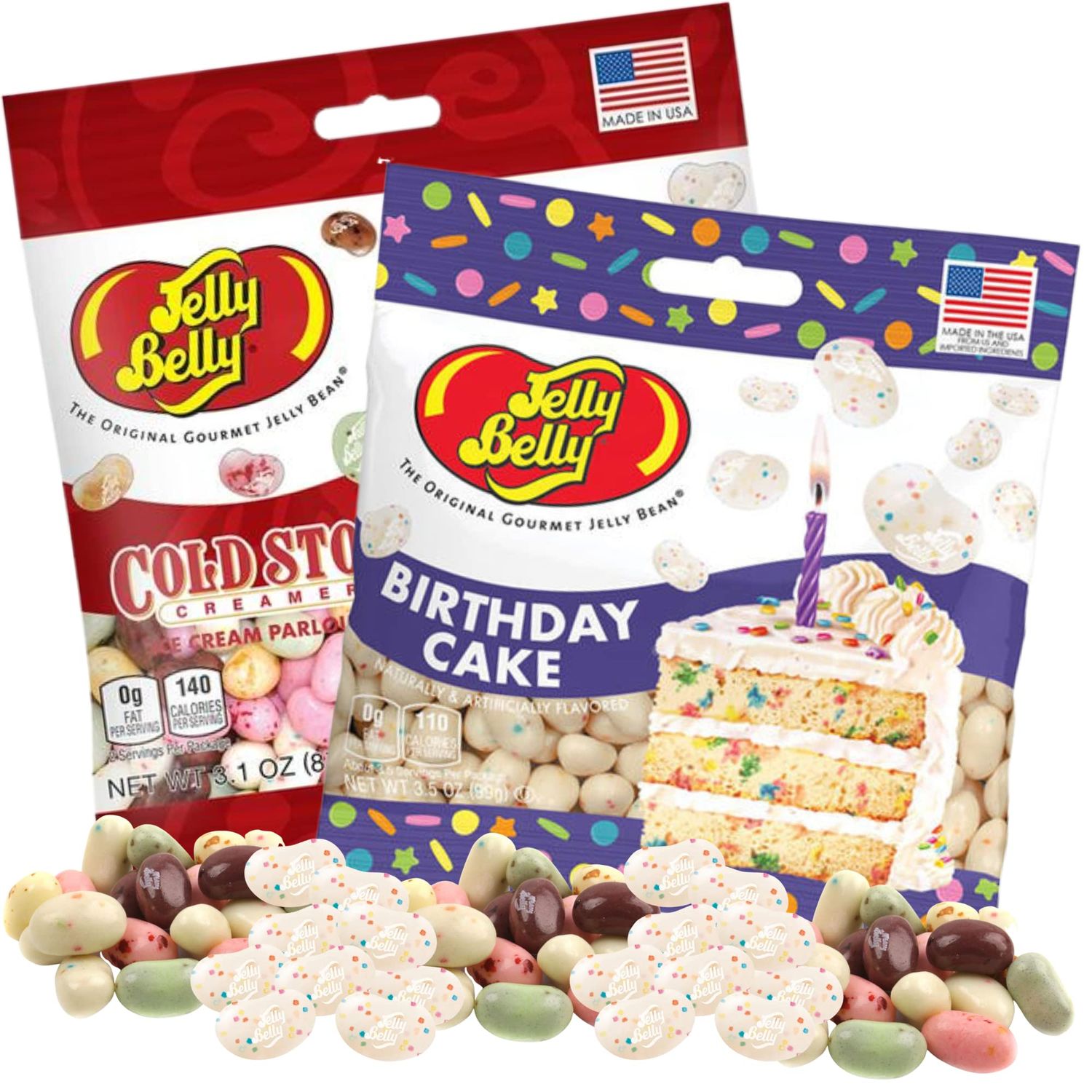 Needzo Jelly Bean Ice Cream Parlour and Birthday Cake Mix Flavored Beans, Celebration Kit Gourmet Chewy Candy for Boys or Girls, Shareable Bagged Candies, Pack of 2, 3.5 Ounces