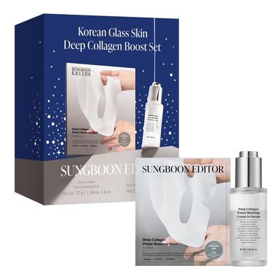 SUNGBOON EDITOR Deep Collagen Boost Set Collagen Face Mask &amp; Serum for Face, Real collagen 2,160,000ppb, Volufiline, Glass Skin, Skin Elasticity, Volumizing, Korean Skin Care, 37gx4ea &amp; 1.01fl.oz