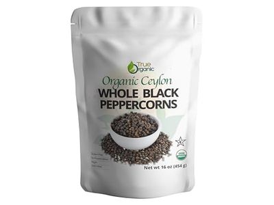 True Organic Ceylon Black Peppercorns Whole 16 Oz - USDA &amp; Kosher Certified, Gluten-Free &amp; Non-GMO Peppercorns, Pure Ceylon Premium Quality &amp; Perfect for Grinder Refill Bulk, 1 lb