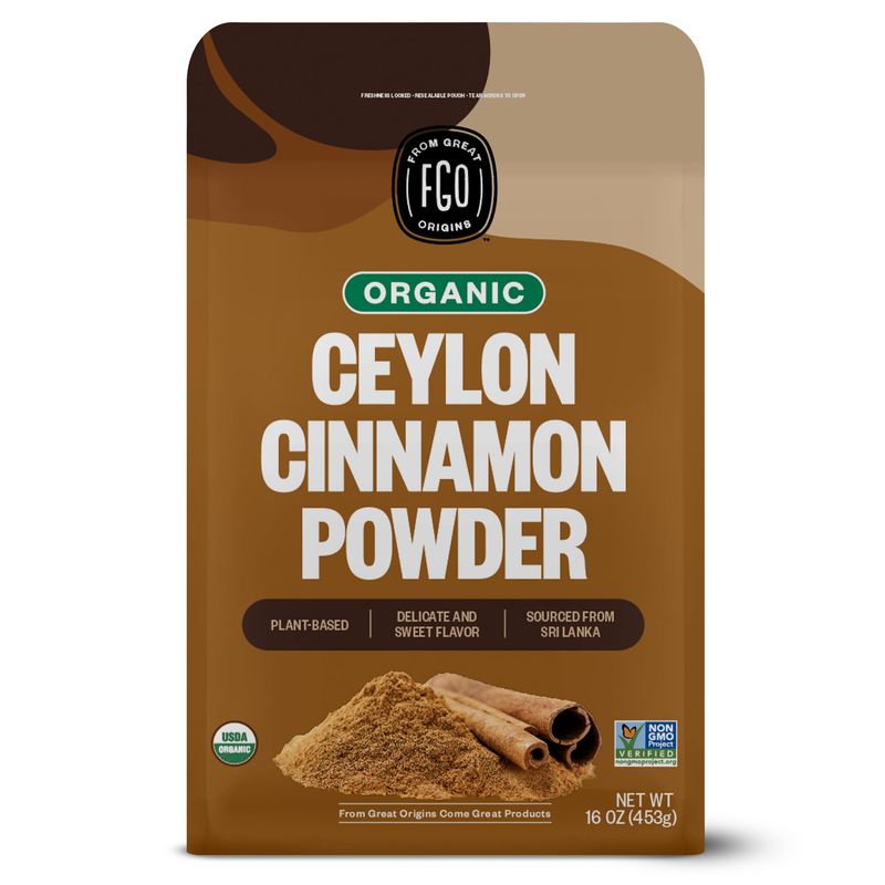 FGO Organic Ceylon Cinnamon Powder, 16oz Pure Sri Lanka Cinnamon for Spice &amp; Seasoning, Great for Baking, Cooking, &amp; Drinks, Additive Free, Non-GMO (Pack of 1)