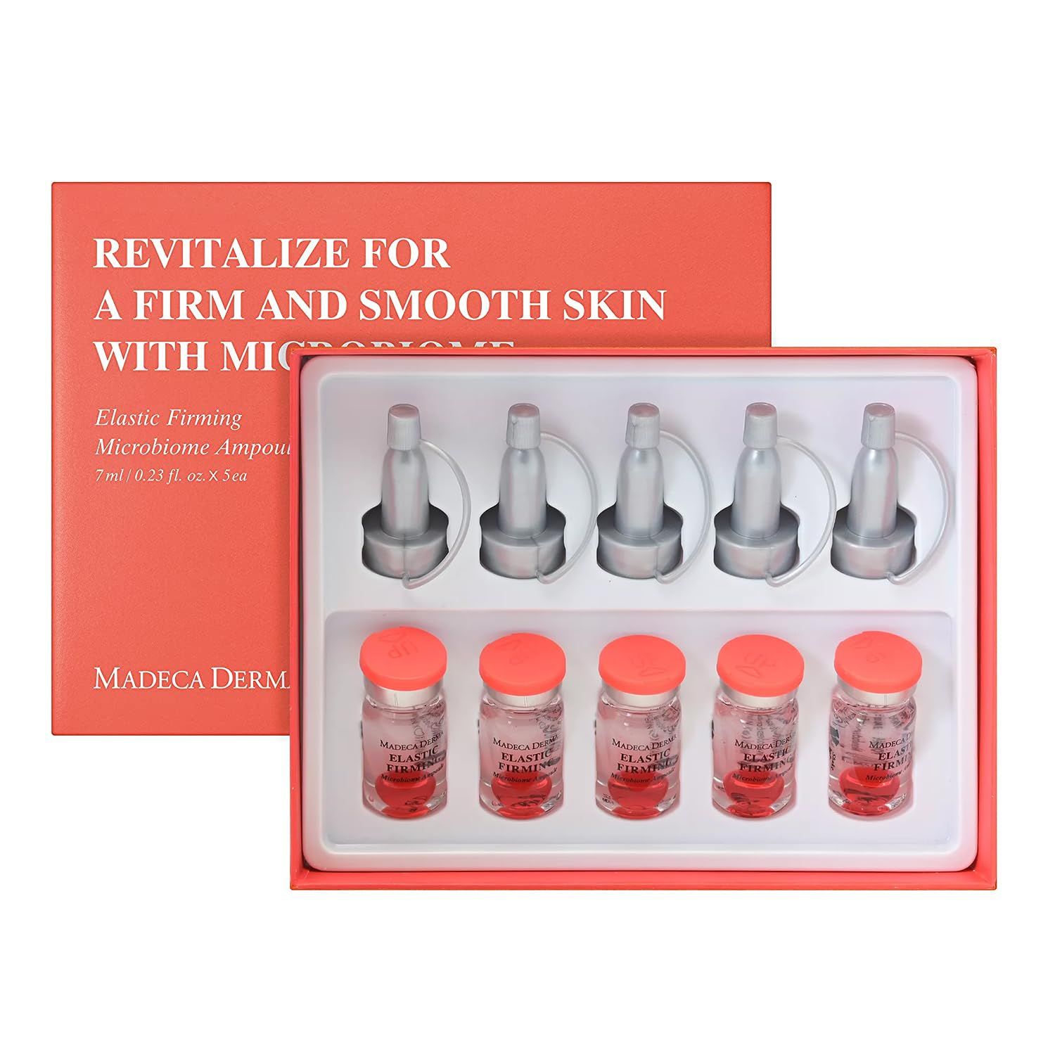 MADECA DERMA Elastic Firming Microbiome Ampoule - Hydrating Korean Skincare with Hyaluronic Acid, Collagen &amp; Peptides for Firmness, Elasticity, Fine Line Reduction &amp; Rejuvenation (0.23 fl oz x 5)
