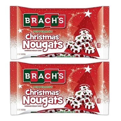 Christmas Nougat Candy Bundle. Includes Two-11 Oz Bags of Brachs Peppermint Christmas Nougats! Handmade Christmas Tree Designed Holiday Candy! Comes with a BELLATAVO Fridge Magnet!