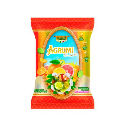 Sanniti Italian Hard Candy Caramelle Gluten Free, No Preservatives Product of Italy, 5.29 oz Bag (150 Grams, Agrumi)