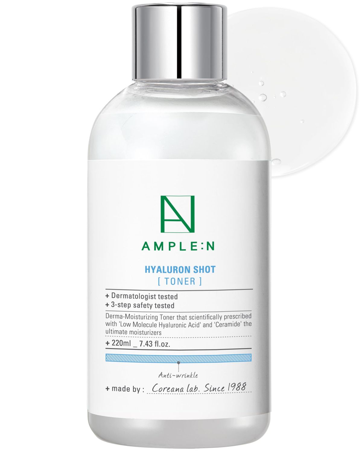 Hyaluron Shot Toner - Korean Hyaluronic Acid and Ceramide Hydrating Face Toner - Moisturizing Essence for Minimizing Wrinkles - Dewy Healthy Glow Skin Booster for Dry and Sensitive Skin, 7.43 fl.oz.