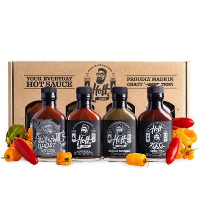 Hoff Sauce Hot Sauce Gift Set 4-Pack Mini Hot Sauce Bottles of Handmade Tennessee Hot Sauces and BBQ Sauce Gift Set for Grilling and Seasoning