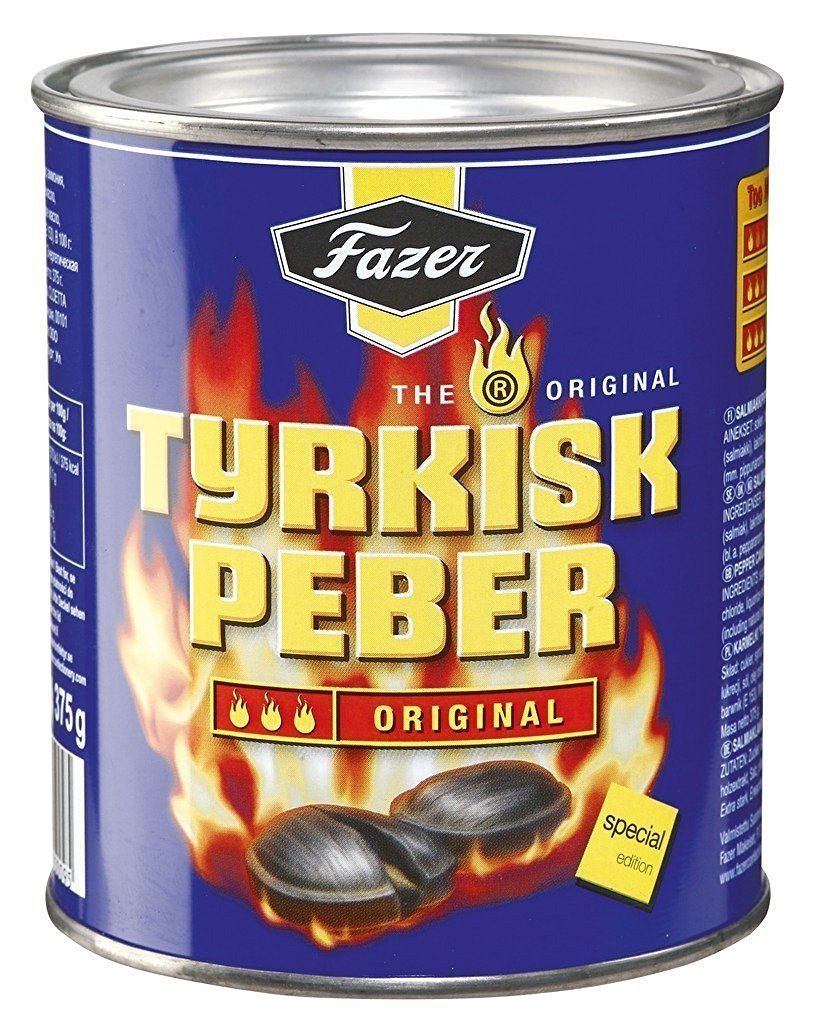 Fazer Tyrkisk Peber - Original - Finnish - Salty Licorice - Salmiakki - Salmiak - Salmiac - Caramel - Hard - Boiled - Pepper - Candies - Sweets - Tin 375g