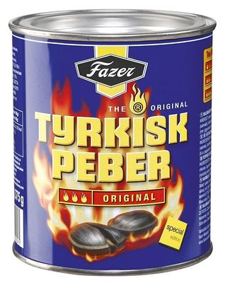 Fazer Tyrkisk Peber - Original - Finnish - Salty Licorice - Salmiakki - Salmiak - Salmiac - Caramel - Hard - Boiled - Pepper - Candies - Sweets - Tin 375g