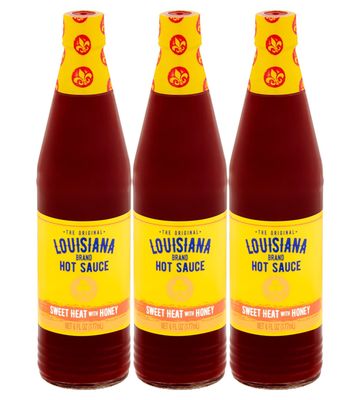 Louisiana Brand Hot Sauce, Sweet Heat with Honey Hot Sauce, Made with Blend of Honey &amp; Aged Red Peppers (6 Fl Oz (Pack of 3))
