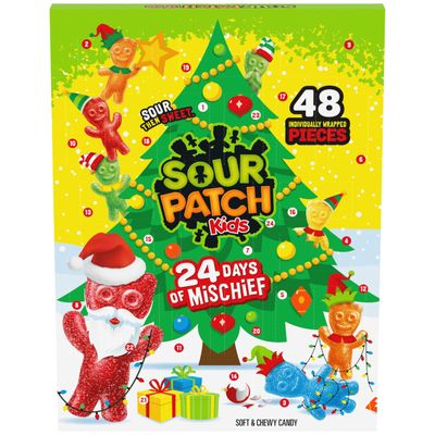 SOUR PATCH KIDS Big Kids Soft &amp; Chewy Candy Holiday Advent Calendar, 24 Days (48 Pieces of Candy)