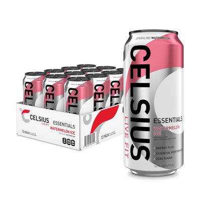 CELSIUS ESSENTIALS, Sparkling Watermelon Ice, Performance Energy Drink 16 Fl Oz (Pack of 12)