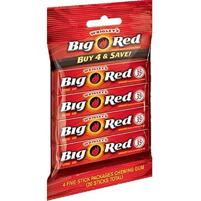 Wrigley&#39;s Big Red Gum - Bag of 4 Packs (5 Sticks Each Pack)