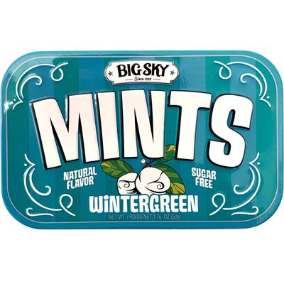Big Sky Sugar Free Wintergreen Mint Candy, 50g Tin - 6 Count Display Tray