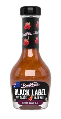 Bunsters Hot Ones Hot Sauce - Black Label 16/10 Heat Chili Pepper Sauce - Extreme Heat Around 99,000 on the Scoville Scale - Packed with Aussie Fruit and Veg
