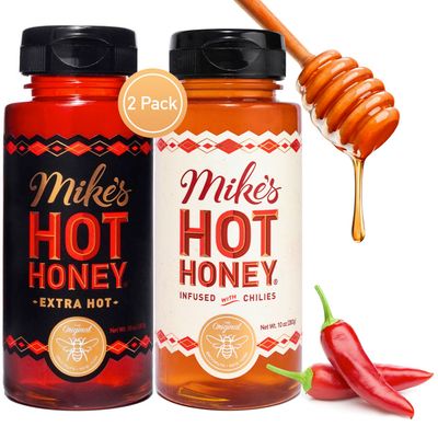 Mike&#39;s Hot Honey, Original &amp; Extra Hot, America&#39;s 1 Brand of Hot Honey, Spicy Honey Infused with Chili Peppers, Gluten-Free, Paleo-Friendly, Perfect for Hot Sauce Lovers (10oz Bottle, 2 Pack)