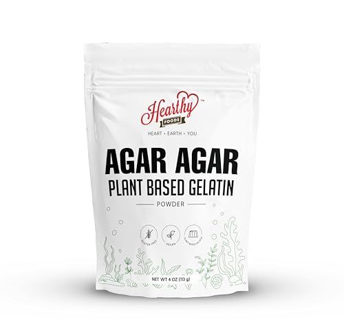 Hearthy Foods Agar Agar Powder (4oz) Vegan Gelatin Substitute, Certified Halal, Kosher, Gluten-free, Non-GMO, 100%, Sugar-free, Kosher, Halal, Desserts, 100% Natural Red Algae