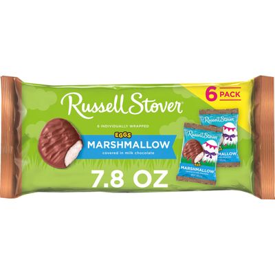 Russell Stover Chocolate Covered Marshmallow Eggs, 6 Individually Wrapped 1.3 Ounce Eggs, 7.8 Ounce Package