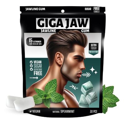 GigaJaw Jawline Gum - 15X Hardness for Effective Facial Exercise- Mewing Jaw Gum Mint Flavor Sugar-Free, Calorie-Free Pack of 30 Pieces