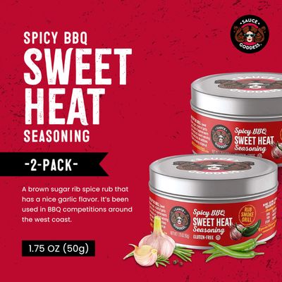Sauce Goddess - BBQ Sweet Heat Spice Rub - Gluten-Free Seasoning, Garlic-Loaded Spicy Sweet Rib Rub - 1.75oz (2 Tin Cans)