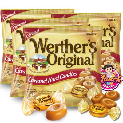 Werther&#39;s Original Caramel Hard Candy, Pack of 4 (2.65oz) - Hard Candy Individually Wrapped, Carmels Candy, Gourmet Caramels - Bundled with Munch Mania Accessory (Caramel)