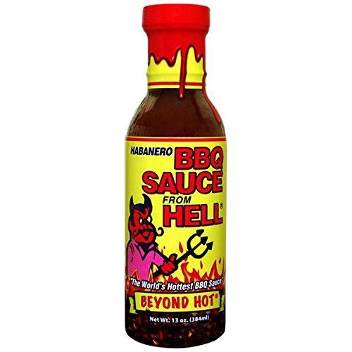Habanero Spicy BBQ Sauce From Hell - 13 oz. - Premium Gourmet Spicy Hot Habanero Sauce for Chicken Wings and Ribs on the BBQ Grill - Warning - Try if you Dare!