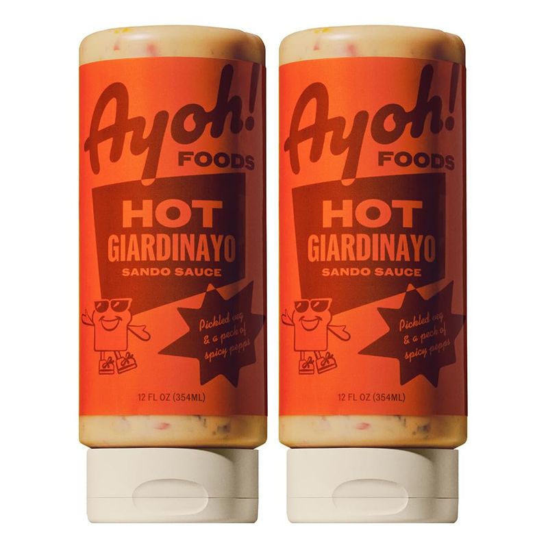 Ayoh Foods, Mayo Gone Wild, Made by Molly Baz (Hot Giardinayo - 2 Total, 12oz Bottles) Easy to Squeeze, Perfect for; Sandwiches, Burgers, Fries, Nuggets, Wraps &amp; Dips