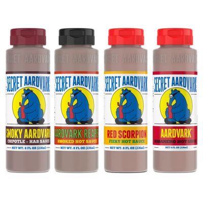 Secret Aardvark Hot Sauce Variety Pack - Smokey Chipotle, Reaper, Red Scorpion, and Habanero Hot Sauce, Low Carb, Hot Sauce &amp; Marinade Gift Set - 8 fl oz 4 Pack