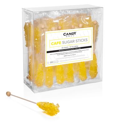 Candy Envy - 36 ct Yellow Cafe Sugar Sticks Rock Candy - Individually Wrapped - Lemon Flavored