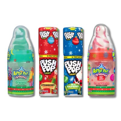 Christmas Baby Bottle Pops &amp; Push Pops - Holiday Flavor Assortment - Variety Gift Pack of 4 (2 Each) By Lyza&#39;s Sweets &amp; Treats