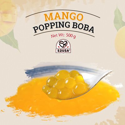 52USA Mango Popping Boba (500g), Popping Pearls for Bubble Tea, Beverages, Sweets, Ice Cream, Shakes, Desserts & Smoothies Topping, 1.1 Pound (Pack of 1)