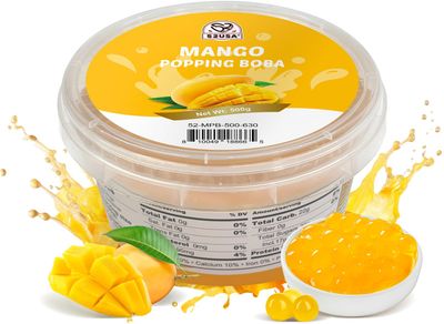 52USA Mango Popping Boba (500g), Popping Pearls for Bubble Tea, Beverages, Sweets, Ice Cream, Shakes, Desserts &amp; Smoothies Topping, 1.1 Pound (Pack of 1)