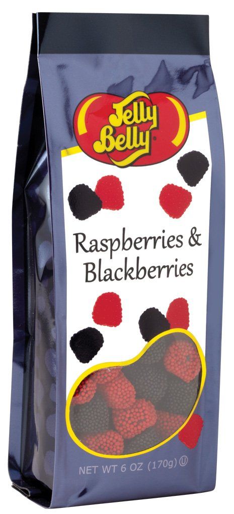 Jelly Belly Raspberries and Blackberries, Jell Confection Candies with Non-Pareil Candy "Seeds", 6 Ounce Gift Bag