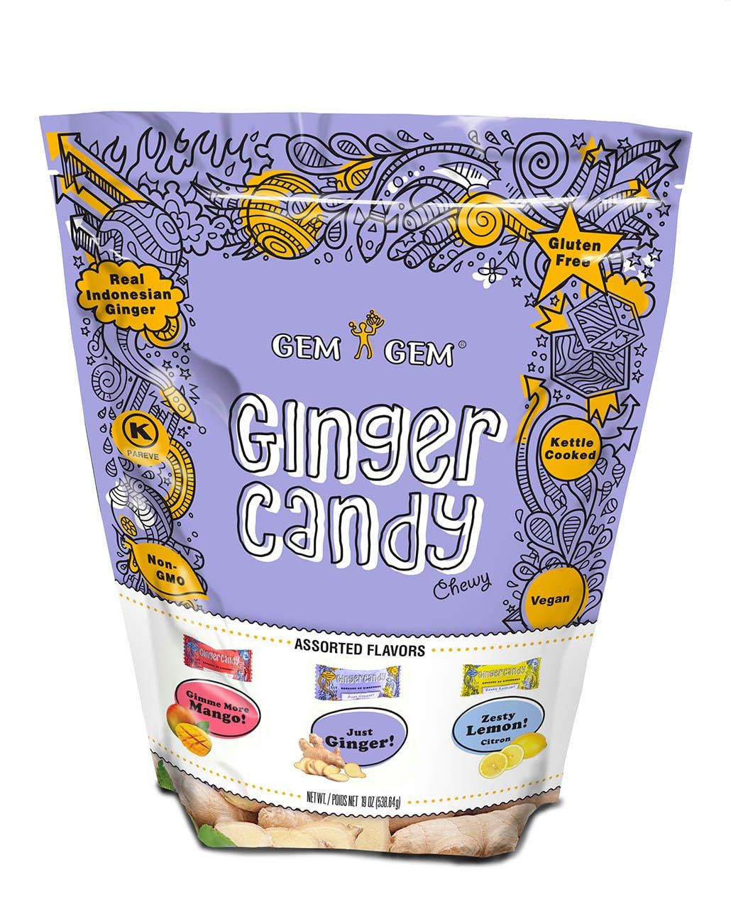 Gem Gem Ginger Candy Chewy Ginger Chews (Assorted Flavors, 19oz)