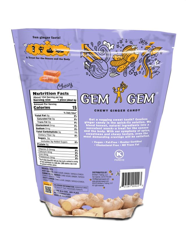 Gem Gem Ginger Candy Chewy Ginger Chews (Assorted Flavors, 19oz)