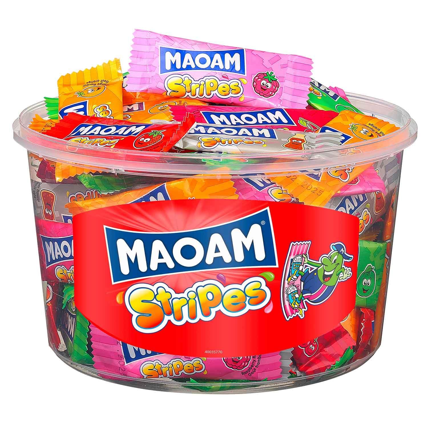 Haribo Maoam Stripes I Pack of 100 Fruit and Cola flavored Chewy Candy Strips Tub 700g 24 ounce