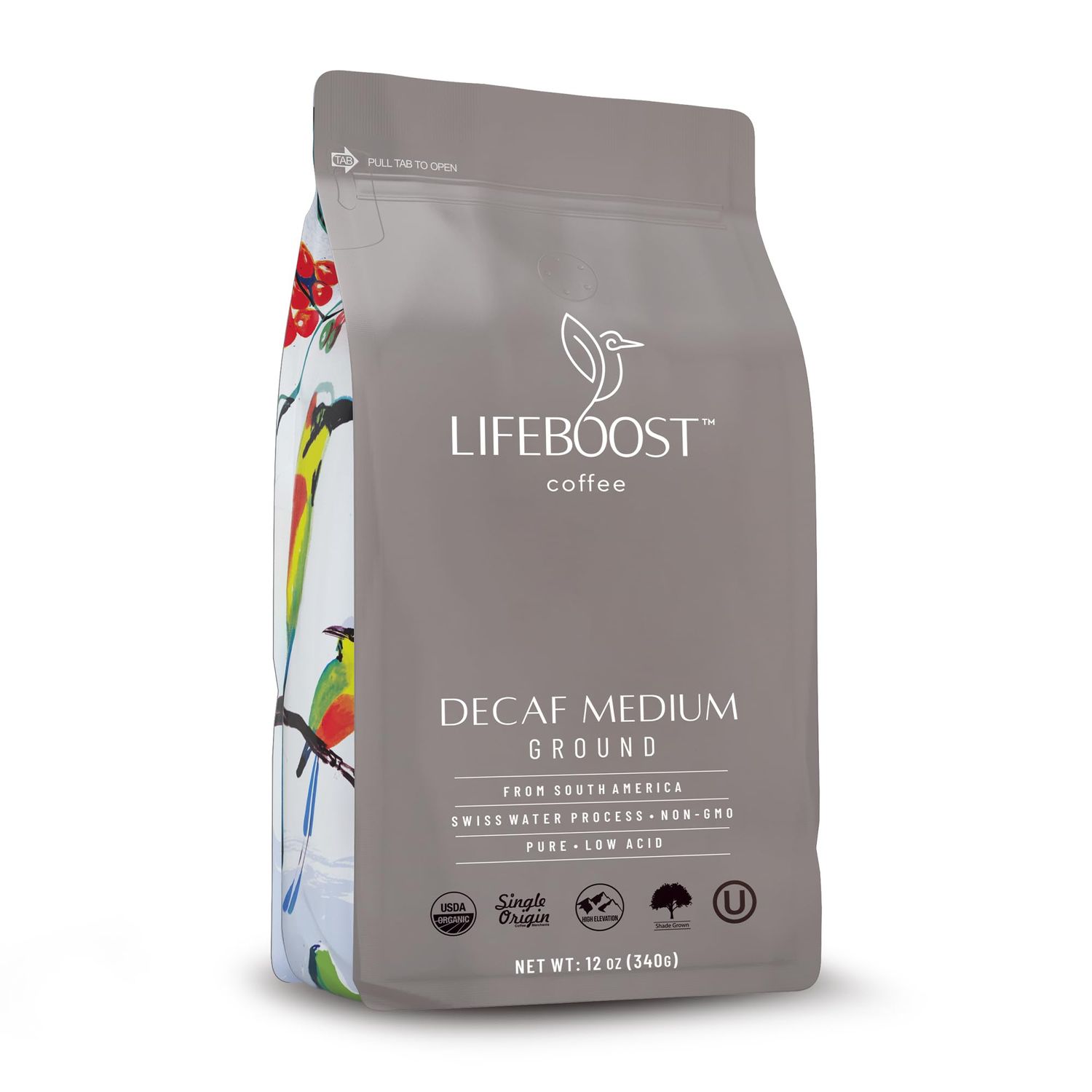 Lifeboost Medium Roast Swiss Water Decaf Coffee Ground - Non-GMO Low Acid Single Origin USDA Decaf Organic Coffee - Third Party Tested For Mycotoxins &amp; Pesticides - 12 Ounces