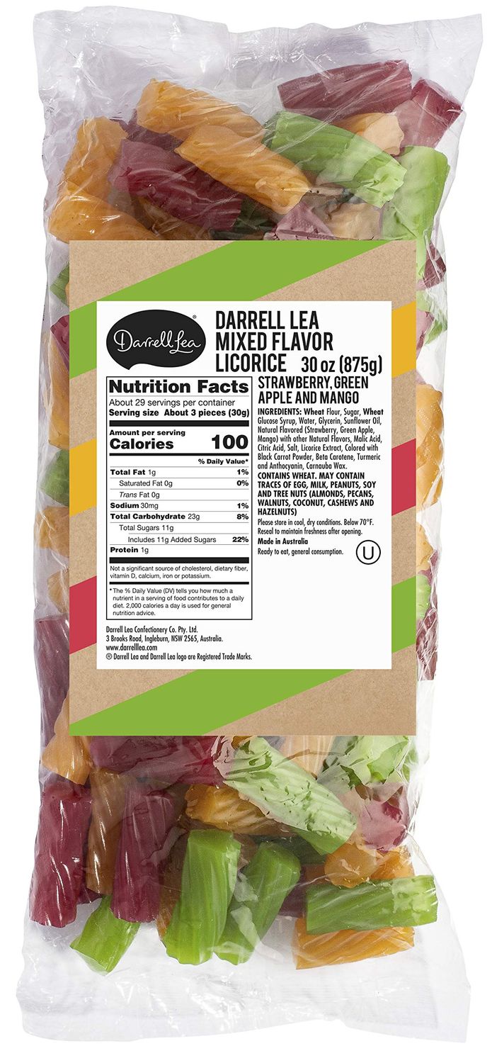 Darrell Lea Australian Licorice, Mixed Flavor, 30 Ounce Bulk Bag (1-Pack) Non-GMO, No Palm Oil, No High Fructose Corn Syrup Soft &amp; Chewy Licorice Candy, Made in Australia
