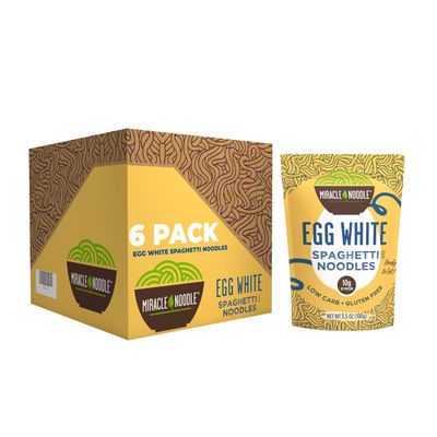 Miracle Noodle High Protein Egg White Noodles - Spaghetti - Low in Carbs &amp; Calories - Ready to Eat - 3.5 Ounce (Pack of 6)