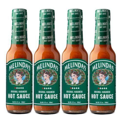 Melindas Original Habanero Hot Sauce - Gourmet Habanero Sauce - Made with Fresh Peppers, Carrots, Onion, Vinegar &amp; Garlic - Keto, Vegan, Gluten Free - 5oz, 4 Pack