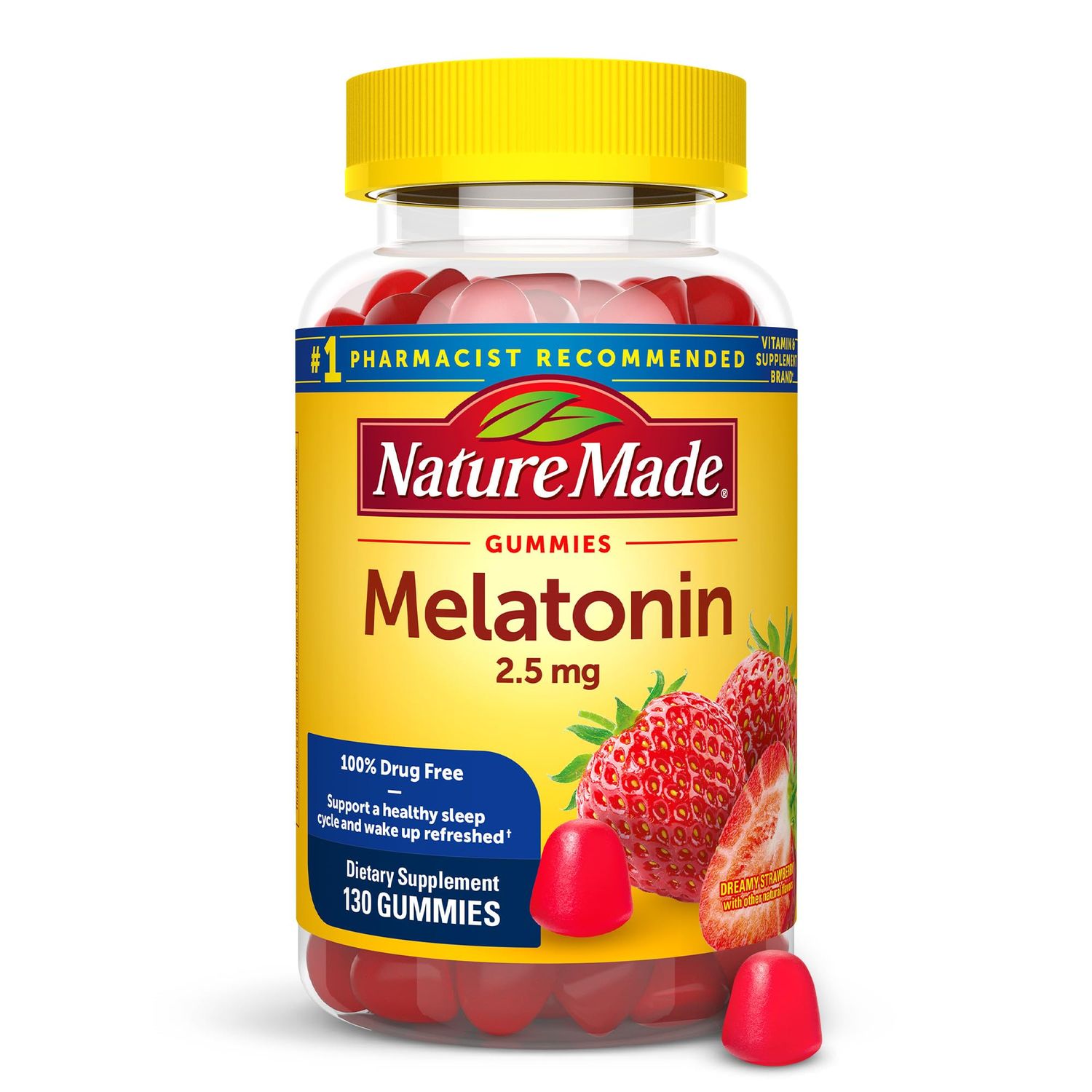 Nature Made Melatonin Gummies 2.5 mg, 100% Drug Free Sleep Aid for Adults, Melatonin Supplement 130 Count, 130 Day Supply