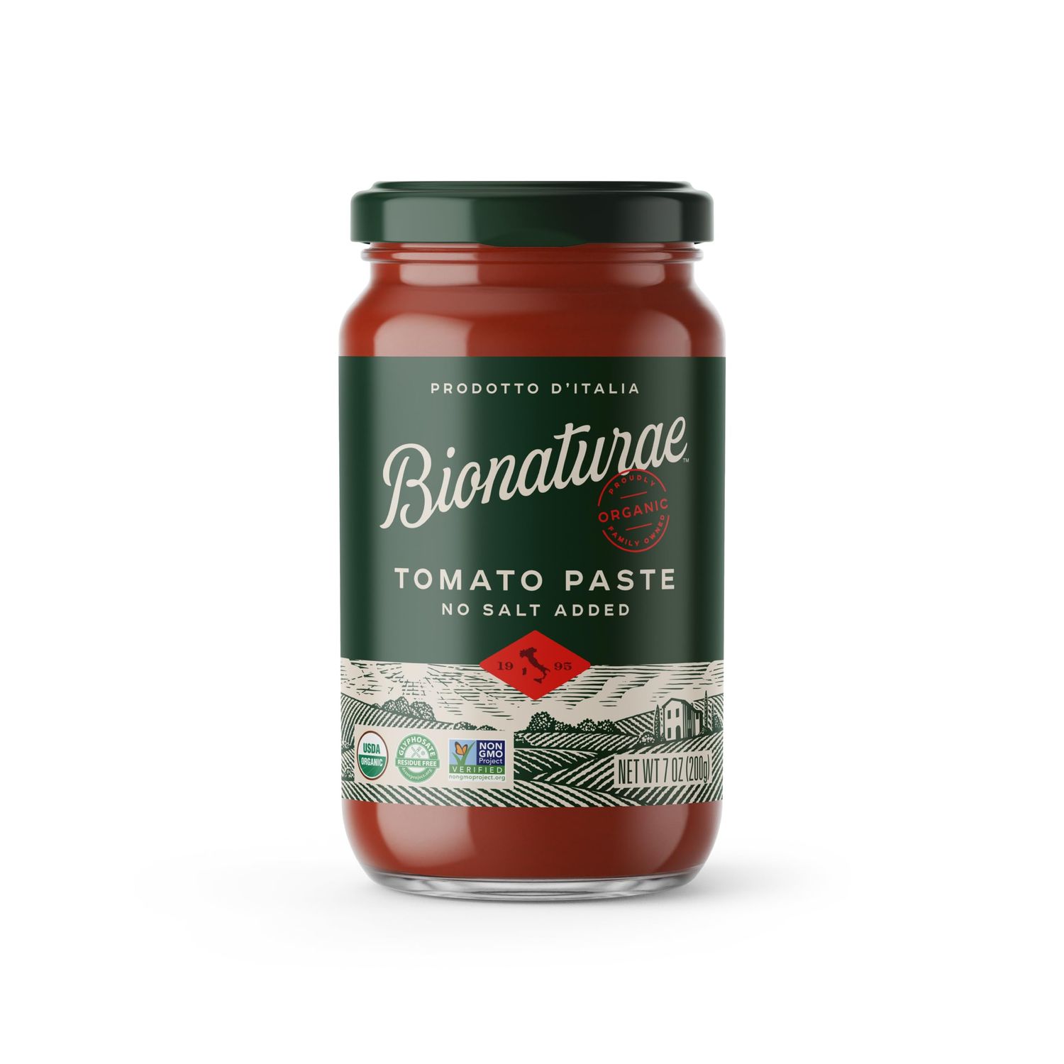 Bionaturae Organic Tomato Paste - No Salt Tomato Paste, Tomato Paste in a Jar, Keto Friendly, Non-GMO, USDA Certified Organic, No Added Sugar, No Added Salt, Made in Italy - 7 Oz, 12 Pack