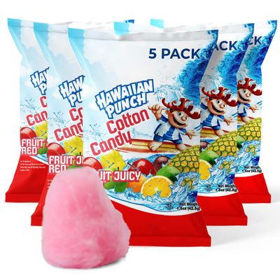 Hawaiian Punch Cotton Candy Bulk - Tropical Fruit Fusion, Soft &amp; Fluffy Party Treats, Fat-Free &amp; Gluten-Free, Perfect for Birthdays &amp; Themed Events - 4 Bags