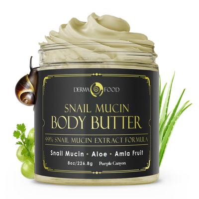 PURPLE CANYON 99% Snail Mucin Body Butter 8oz Reduce Blemishes, Dark Spots, and Wrinkles for Radiant Skin Skin Care Snail Cream Moisturizer Dry Skin Repair