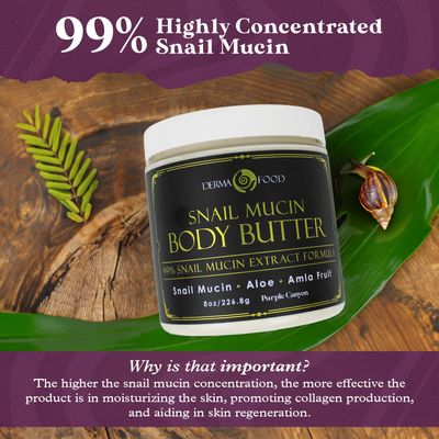 PURPLE CANYON 99% Snail Mucin Body Butter 8oz Reduce Blemishes, Dark Spots, and Wrinkles for Radiant Skin Skin Care Snail Cream Moisturizer Dry Skin Repair