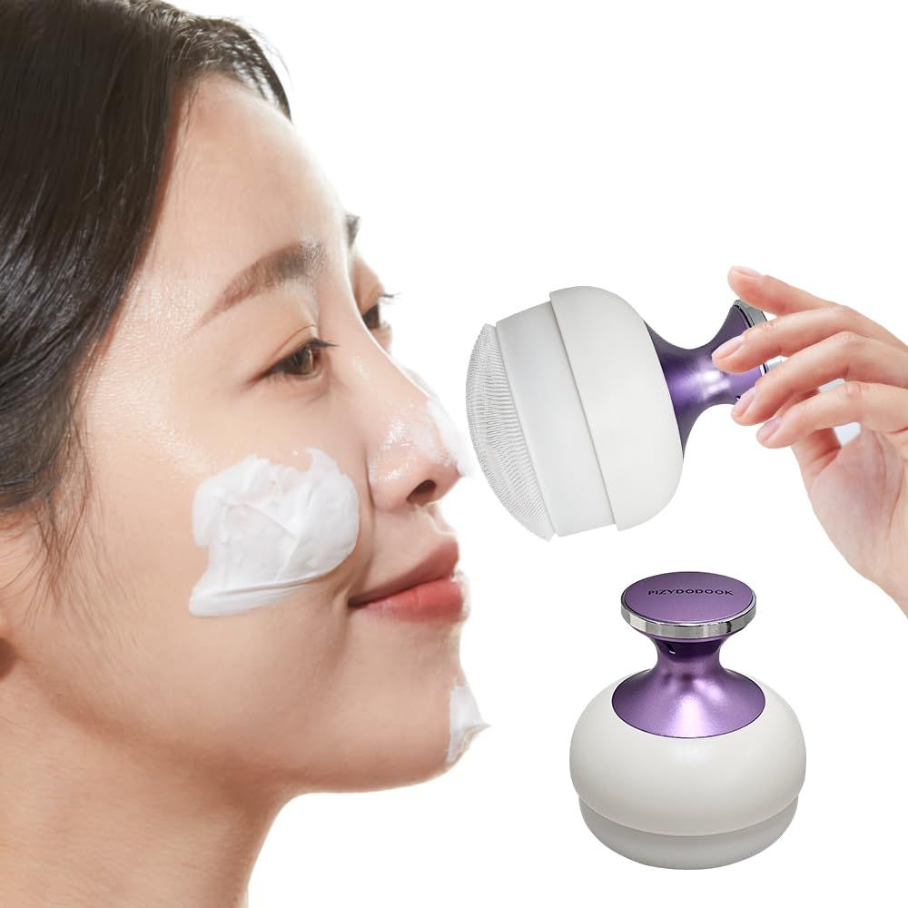 Beejong Air Cushion Silicone Facial Cleansing Brush with 0.3mm Ultra-Fine Bristles, Air-Injector Technology, Deep Pore Exfoliator, Suitable for Face and Body (Ultra-Fine Purple)