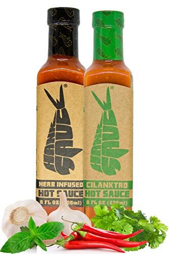 Hank Sauce Hot Sauce Variety Pack - Versatile Hot Pepper Sauce with Fresh Garlic, Herbs &amp; Peppers - Hot Garlic Sauce with Mild Heat &amp; Unique Flavors - Herb-Infused &amp; Cilanktro - 2 x 8 Ounces